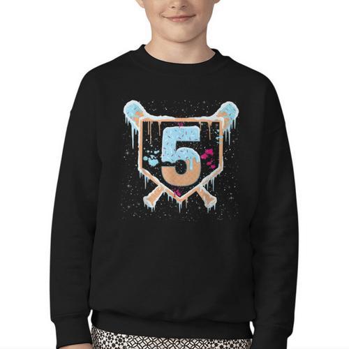 Baseball 5 Year Old Ice Cream Drip 5th Birthday Boy Number 5 Youth Crewneck Sweatshirt - Sportilla