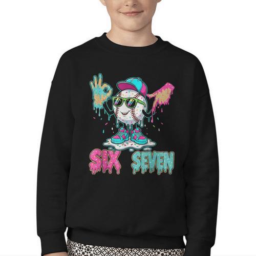 Baseball 67 Drip Six Seven Hand Signs Ice Cream Meme Youth Crewneck Sweatshirt - Sportilla