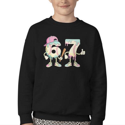 Baseball 67 Dripping Six Seven Drip Meme Ice Cream Boy Youth Crewneck Sweatshirt - Sportilla