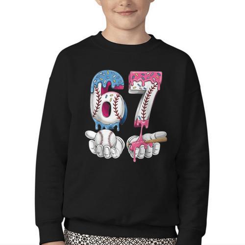 Baseball 67 Ice Cream Drip Six Seven Boys Girls Meme Youth Crewneck Sweatshirt - Sportilla