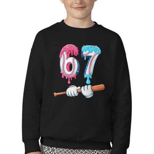 Baseball 67 Ice Cream Drip Six Seven Boys Youth Crewneck Sweatshirt - Sportilla