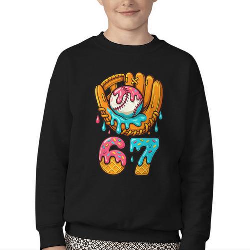 Baseball 67 Ice Cream Drip 67 Six Seven Meme 67th Birthday Youth Crewneck Sweatshirt - Sportilla