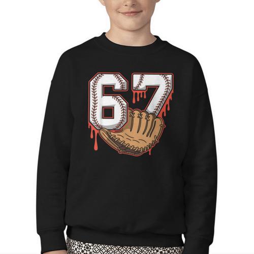 Baseball 67 Six Seven Alpha Slang 6 7 Meme Kids Teachers Boy Youth Crewneck Sweatshirt - Sportilla