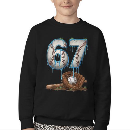 Baseball 67 Six Seven Meme 6-7 Drip Baseball Boys Men Youth Crewneck Sweatshirt - Sportilla