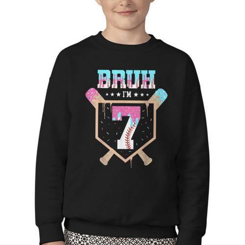 Baseball 7 Year Old Ice Cream Drip 7th Birthday Boys Player Youth Crewneck Sweatshirt - Sportilla