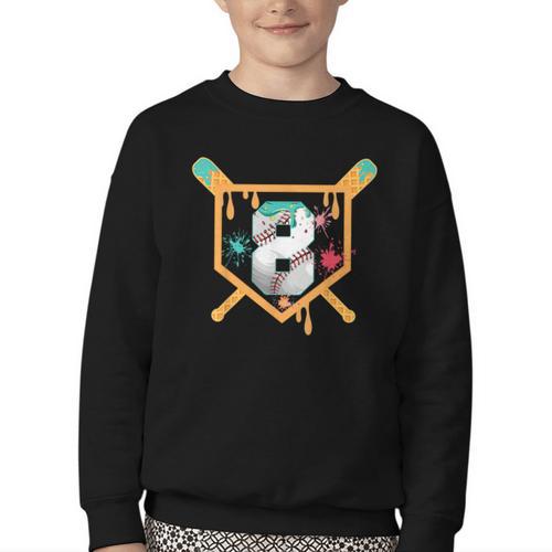 Baseball 8 Year Old Ice Cream Drip 8th Birthday Boy Number 8 Youth Crewneck Sweatshirt - Sportilla