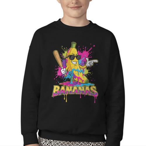 Baseball Banana Splatter Sports Kids Teens Youth Crewneck Sweatshirt - Sportilla