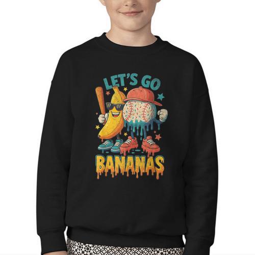 Baseball Banana Sports Drip Art For Kids Youth Crewneck Sweatshirt - Sportilla