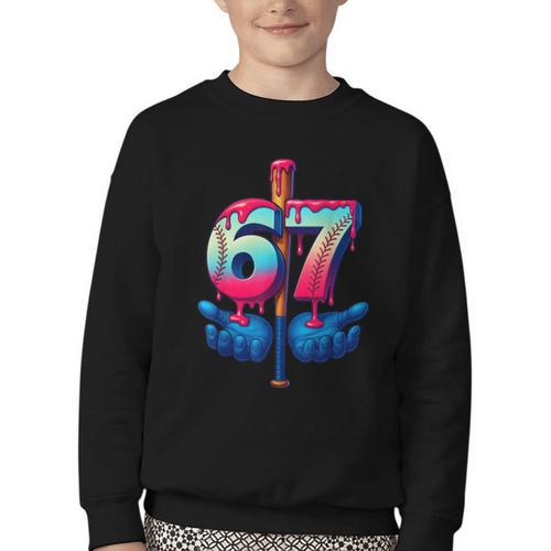 Baseball Bat Hands Drip 67 Six Seven Gen Alpha Slang Meme Youth Crewneck Sweatshirt - Sportilla