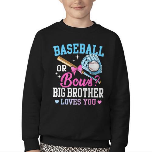 Baseball Or Bows Big Brother Loves You Gender Pink Or Blue Youth Crewneck Sweatshirt - Sportilla
