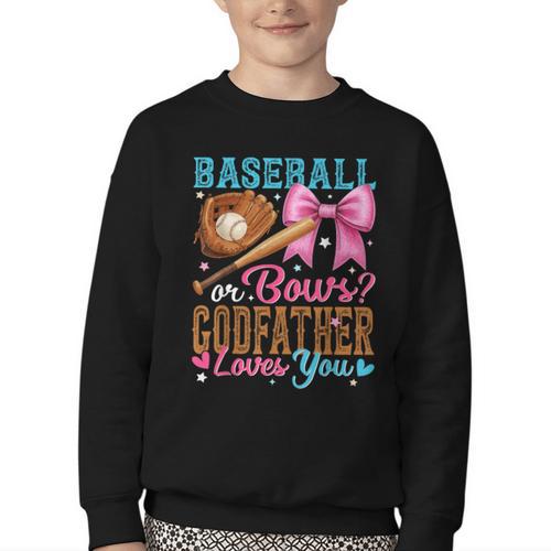 Baseball Or Bows Godfather Loves You Gender Reveal Youth Crewneck Sweatshirt - Sportilla