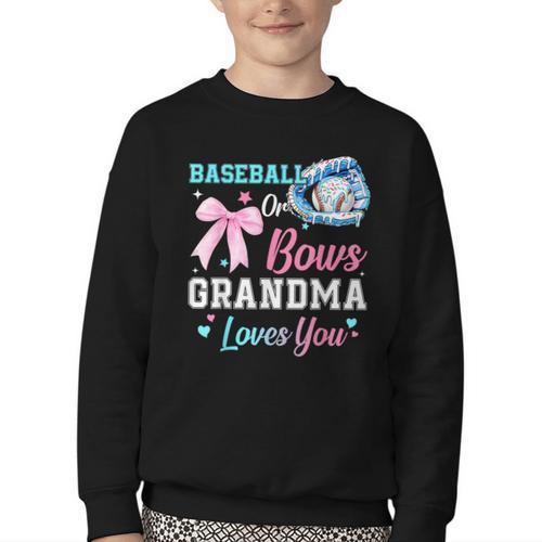 Baseball Or Bows Your Grandma Loves You Gender Reveal Youth Crewneck Sweatshirt - Sportilla