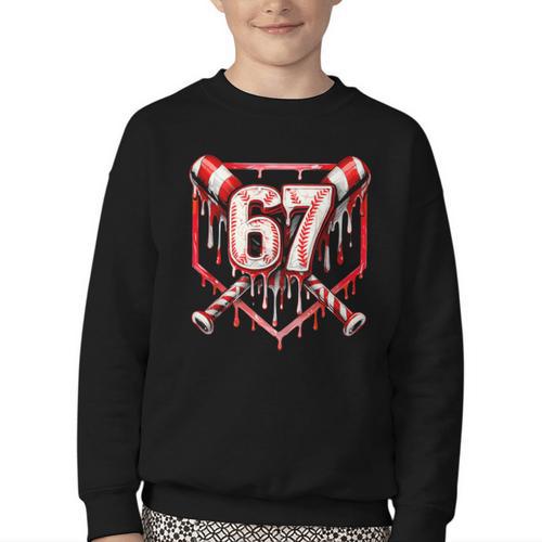 Baseball Candy Cane Drip 6 7 Six Seven Meme Christmas Boys Youth Crewneck Sweatshirt - Sportilla