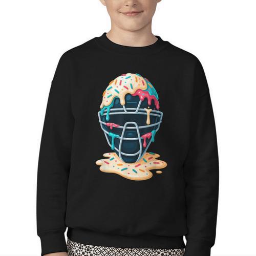 Baseball Catcher Mask Ice Cream Dripping Baseball Boy Youth Youth Crewneck Sweatshirt - Sportilla
