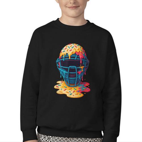 Baseball Catcher Mask Ice Cream Dripping Baseball Fan Boys Youth Crewneck Sweatshirt - Sportilla