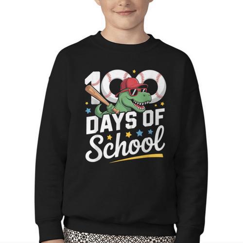 Baseball Dinosaur 100 Days Of School Kids Theme Youth Crewneck Sweatshirt - Sportilla