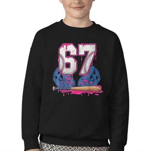Baseball Drip 67 Meme Six Seven 6-7 Gen Alpha Slang Youth Crewneck Sweatshirt - Sportilla
