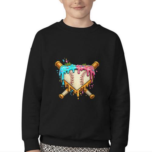 Baseball Drip For Boys Ice Cream Dripping Baseball Sport Youth Crewneck Sweatshirt - Sportilla