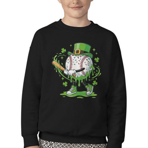 Baseball Drip For Boys Ice Cream Drip Youth St Patricks Day Youth Crewneck Sweatshirt - Sportilla