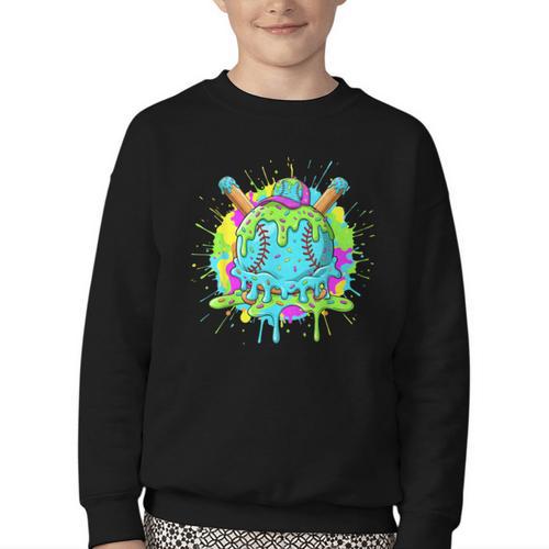Baseball Drip For Boys Ice Cream Drip Youth Boys Baseball Youth Crewneck Sweatshirt - Sportilla