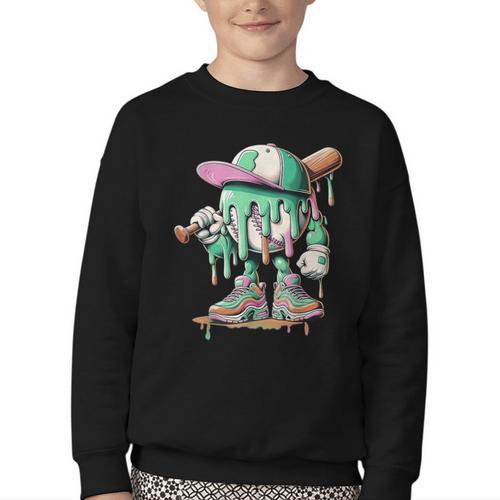 Baseball Drip For Boys Ice Cream Drip Baseball Youth Crewneck Sweatshirt - Sportilla