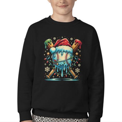 Baseball Drip Boys Youth Santa Christmas Baseball Youth Crewneck Sweatshirt - Sportilla