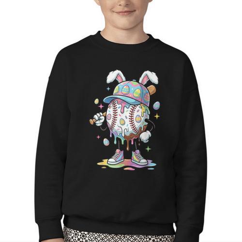 Baseball Drip Ice Cream Apparel Youth Boy Easter Day Youth Crewneck Sweatshirt - Sportilla
