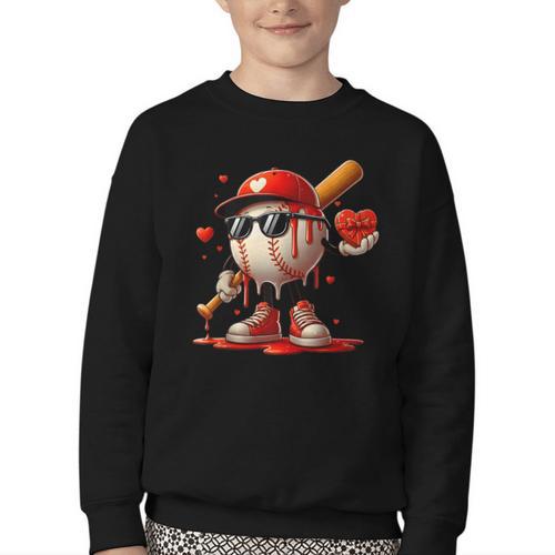 Baseball Drip Ice Cream Apparel Youth Boy Valentine Youth Crewneck Sweatshirt - Sportilla