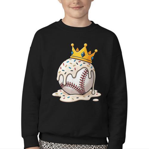 Baseball Drip Ice Cream Crown Melt Graphic Youth Crewneck Sweatshirt - Sportilla