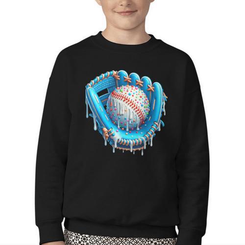 Baseball Drip Ice Cream Glove With Sprinkles Ball Boys Youth Youth Crewneck Sweatshirt - Sportilla