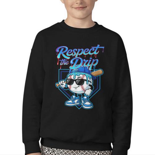 Baseball Drip Ice Cream Respect The Drip Home Plate Boy Kids Youth Crewneck Sweatshirt - Sportilla