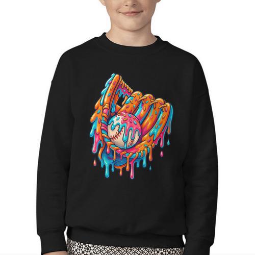 Baseball Drip Ice Cream Sprinkles Baseball Glove For Boys Youth Crewneck Sweatshirt - Sportilla