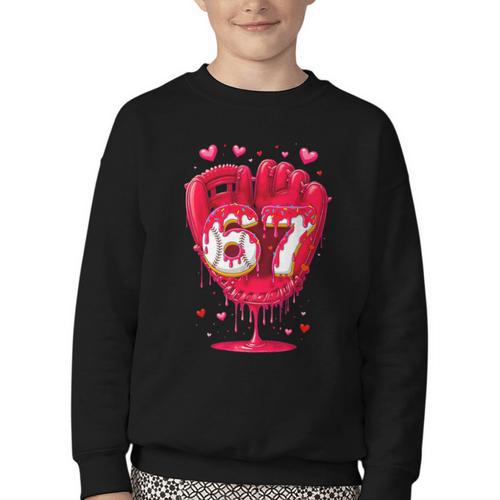 Baseball Drip Ice Cream Valentine Youth Boys Girls Sport Youth Crewneck Sweatshirt - Sportilla