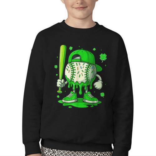 Baseball Drip Icecream Apparel Youth Boy St Patricks Day Youth Crewneck Sweatshirt - Sportilla