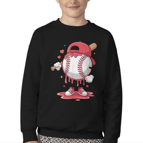 Baseball Drip Icecream Boy Kids Valentine Youth Crewneck Sweatshirt - Sportilla