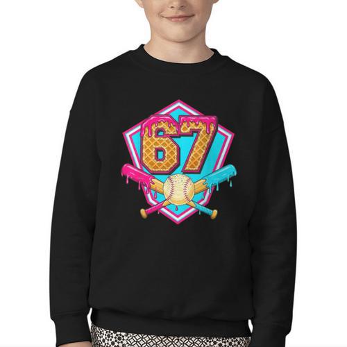 Baseball Drip Jersey Number 67 For Players & 67th Birthday Youth Crewneck Sweatshirt - Sportilla