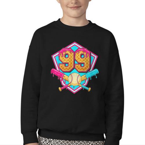 Baseball Drip Jersey Number 99 For Players & 99th Birthday Youth Crewneck Sweatshirt - Sportilla