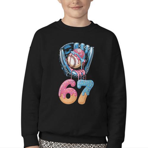 Baseball Drip Number 67 Player 67th Birthday Ice Cream 67 Youth Crewneck Sweatshirt - Sportilla