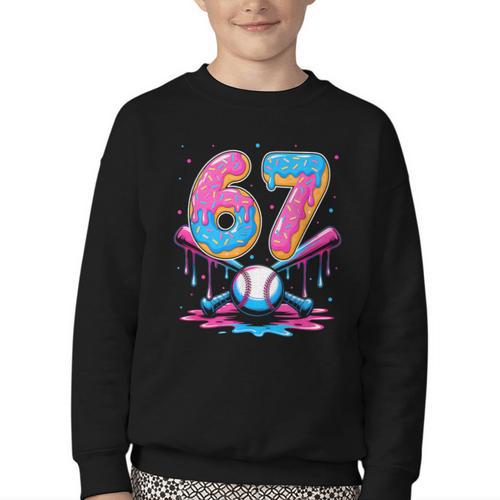 Baseball Drip Number 67 Player 67Th Birthday Baseball Meme Youth Crewneck Sweatshirt - Sportilla