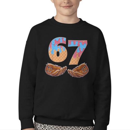 Baseball Drip Number 67 Player Six Seven Meme Youth Crewneck Sweatshirt - Sportilla