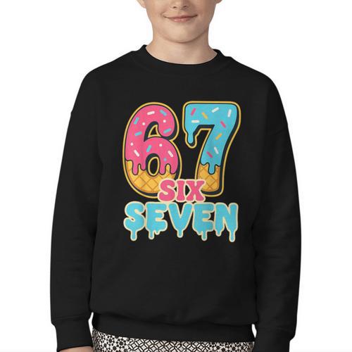 Baseball Drip Number 67 Player Trendy 6 7 Meme Youth Crewneck Sweatshirt - Sportilla