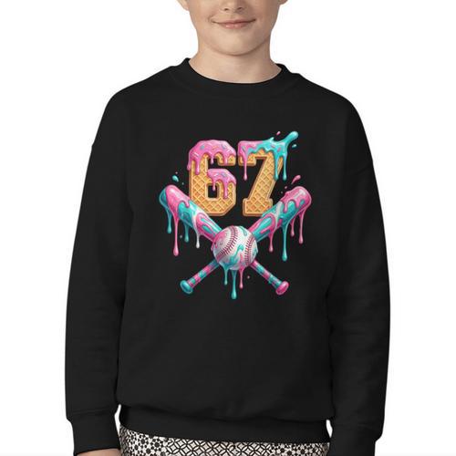 Baseball Drip Number 67 Player Youth Crewneck Sweatshirt - Sportilla