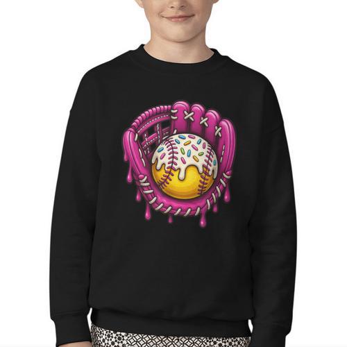 Baseball Drip Pink Glove Respect The Drip Youth Boys Girls Youth Crewneck Sweatshirt - Sportilla