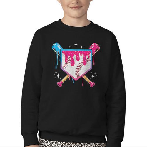 Baseball Drip Purple Glove Respect The Drip Youth Boys Girls Youth Crewneck Sweatshirt - Sportilla