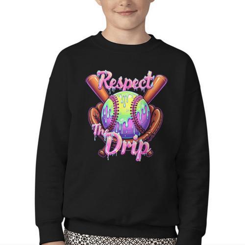 Baseball Drip Respect The Drip Purple Ice Cream Sprinkles Youth Crewneck Sweatshirt - Sportilla