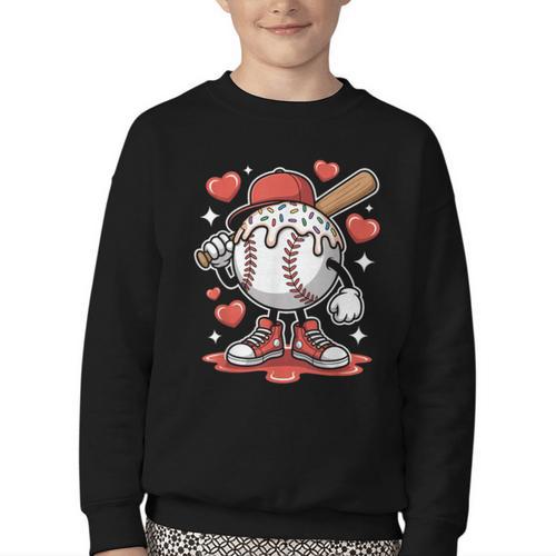 Baseball Drip Valentine Boys Women Men Hearts Sport Love Youth Crewneck Sweatshirt - Sportilla