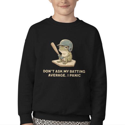Baseball Frog Saying Batting Retro Artwork Youth Crewneck Sweatshirt - Sportilla