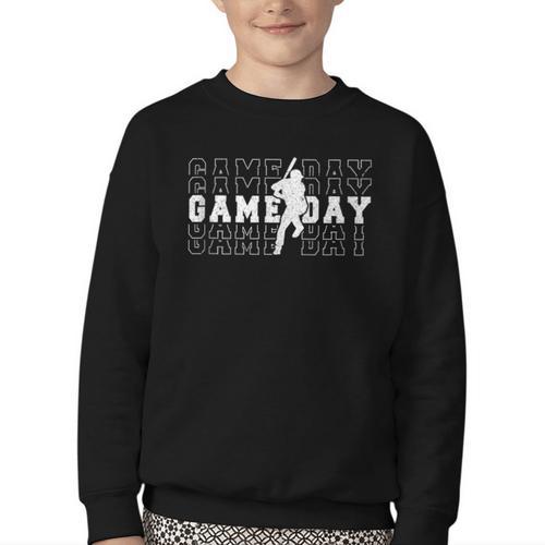 Baseball Game Day Team Sport Player Coach Batter Family Fans Youth Crewneck Sweatshirt - Sportilla