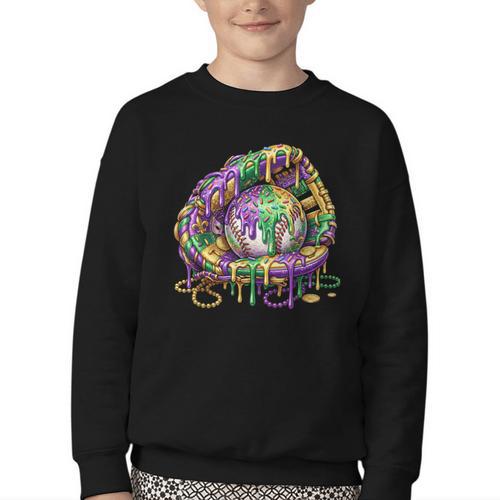 Baseball Glove Ice Cream Mardi Gras Dripping Boys Youth Kids Youth Crewneck Sweatshirt - Sportilla
