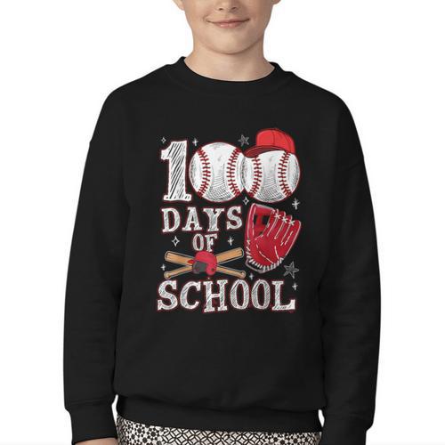 Baseball Happy 100 Days Of School Boy Girl Kid Teacher Youth Crewneck Sweatshirt - Sportilla